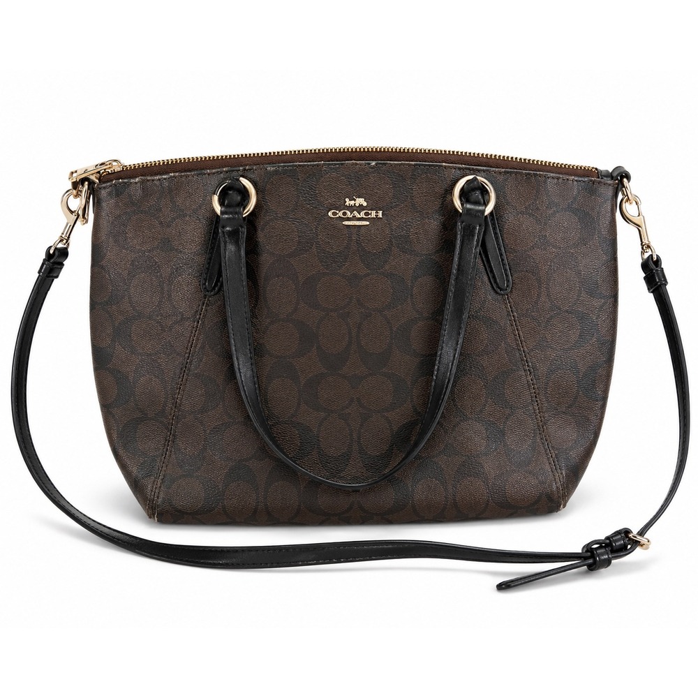 Coach Kelsey Satchel Signature Canvas Brown Black Crossbody Bag AS IS